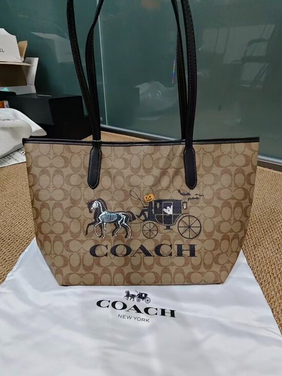 Coach Handbags - Coach City Tote In Signature Canvas With Halloween Horse And Carriage